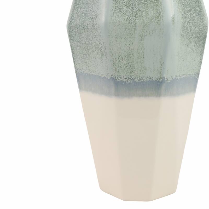 Earthenware Vase Faceted Design Ombre Finish Modern Geometric Style