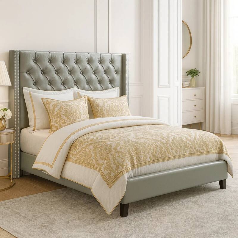 Faux Leather Upholstered Full Size Bed Featuring Nail head Trim Carmine Red