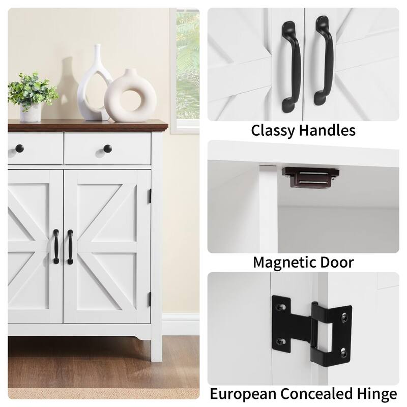 Homy Casa Farmhouse Buffet Cabinet with Drawer & Adjustable Shelf, Barn Door Sideboard