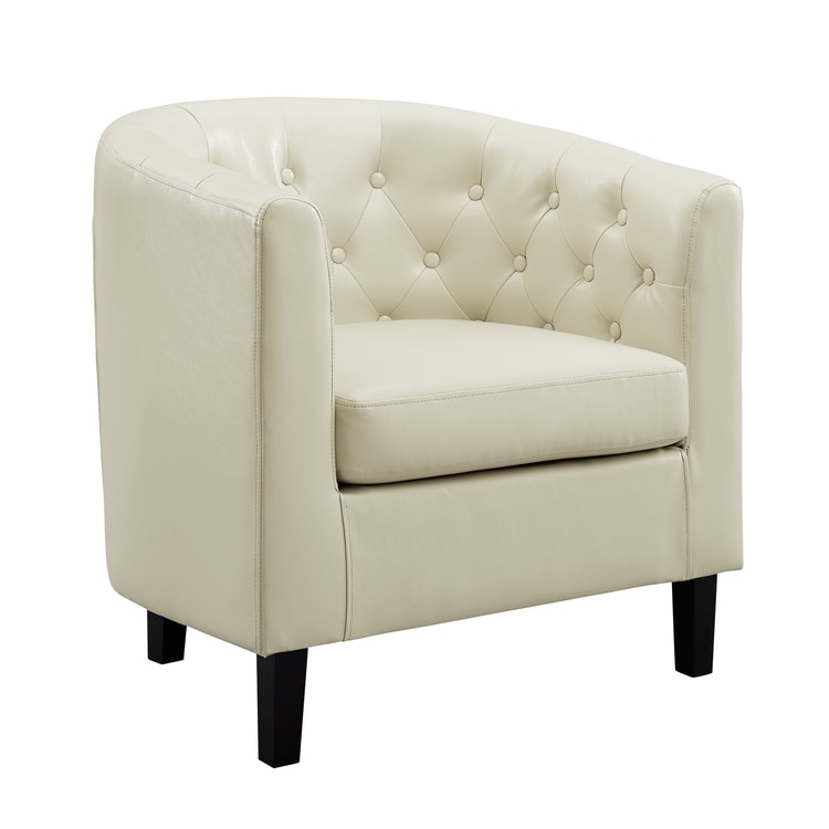 Emma Accent Chair Button Tufted Faux Leather Barrel Chair