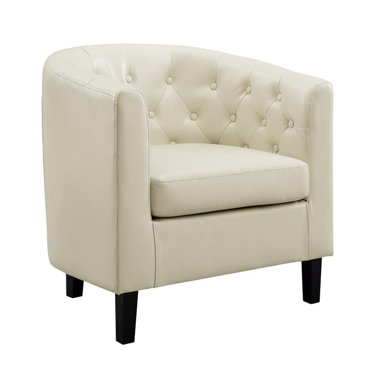Accent Chair, Button Tufted Faux Leather Barrel Chair, Midcentury Modern Accent Chair, Comfy Armchair, Tub Barrel Chairs