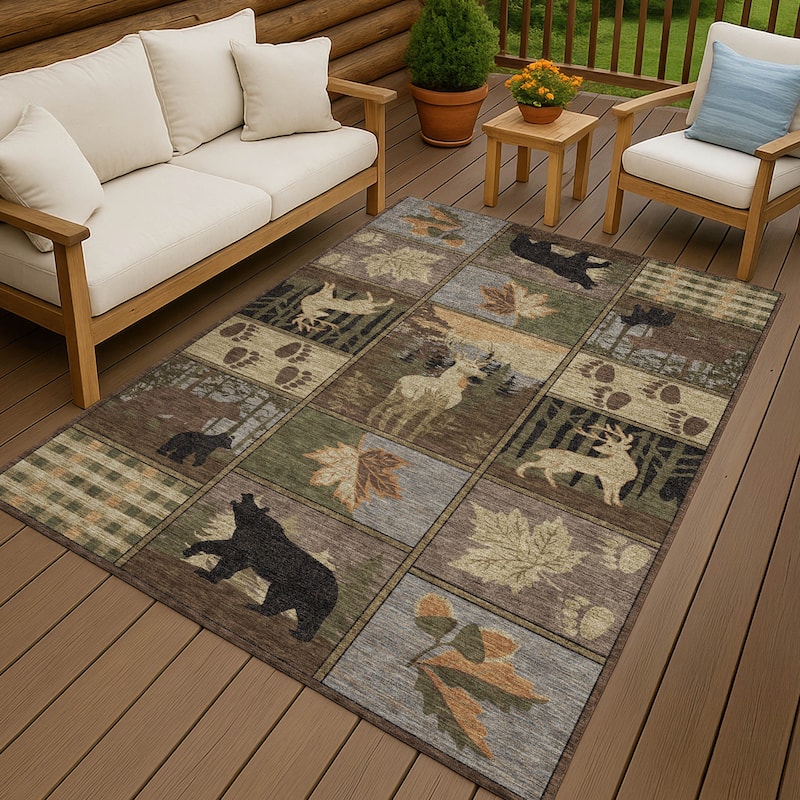 Machine Washable Indoor/ Outdoor Lodge Impressions Chantille Rug - Chocolate - 8' x 10'