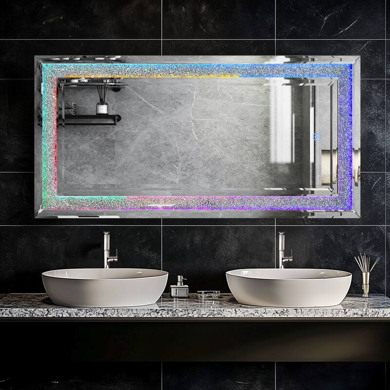 Large Sparkling Crystals Diamond Embedded Venetian Wall Mirror - 48" x 24"