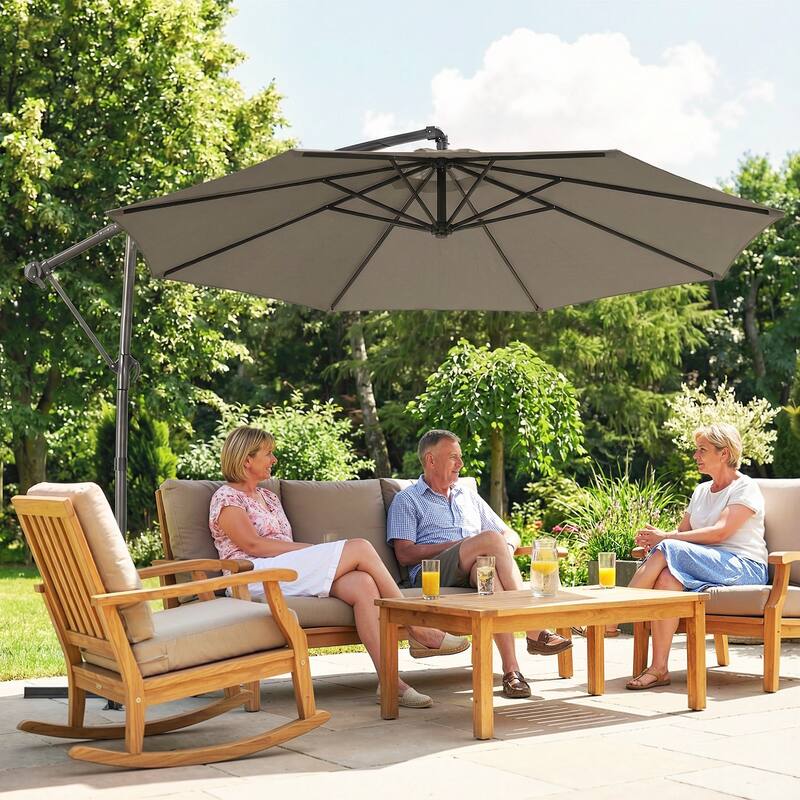 Outsunny 10 ft Offset Patio Umbrella with Cover, Round Hanging Cantilever Umbrella with 6-Position 360° Rotation, Sky Blue