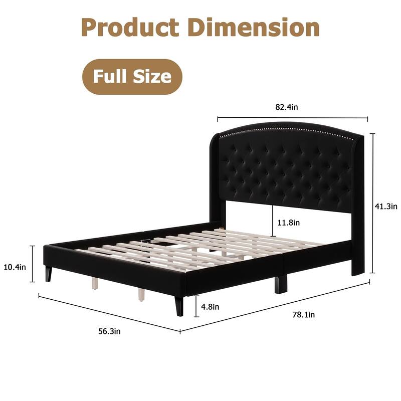 Upholstered Platform Bed Frame with Wingback Headboard