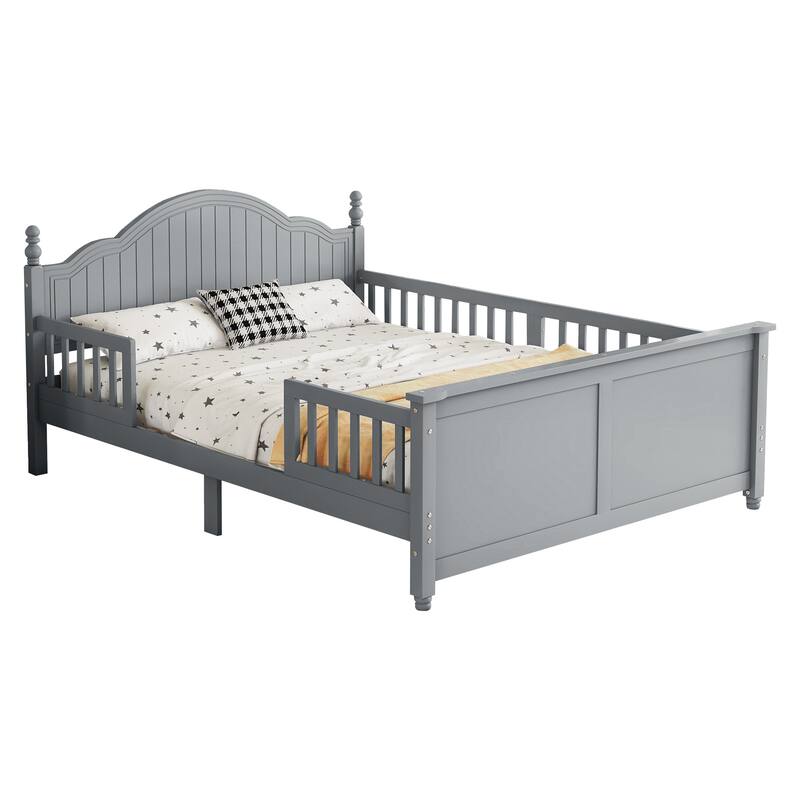 Full Size Bed For Kids, Wood Full Platform Bed with Headboard and Footboard, White