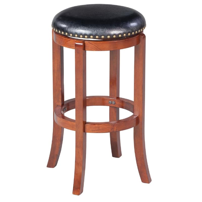 29 Inch Rubberwood Frame Swivel Counter Height Stool with Black Faux Leather Seat and Nailhead Trim - 20"W x 29.75"H x 20"D