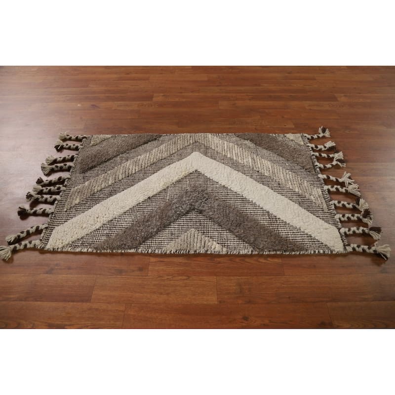 Earth Tone Carved Moroccan Indian Accent Rug Handmade Wool Carpet - 2'0"x 3'0"