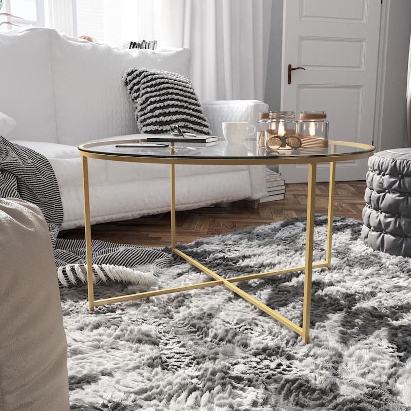 Sonoma Oak Wood Grain Finish Nesting Tables with Metal Cantilever Base - Clear/Matte Gold