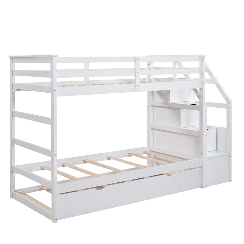 Twin-Over-Twin Trundle Bunk Bed with Stairs
