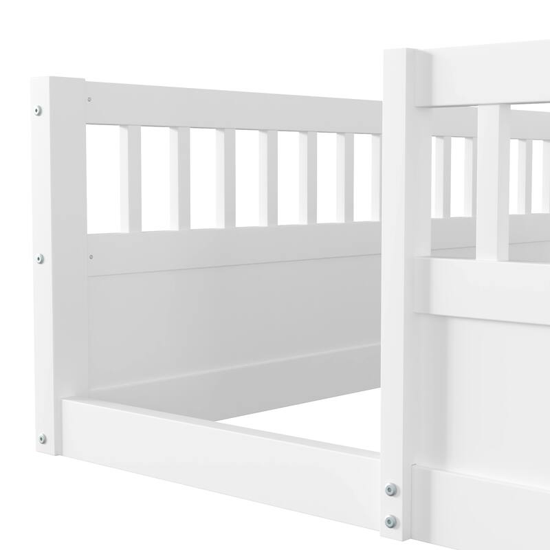 Pine Floor Bed Frame with Fence