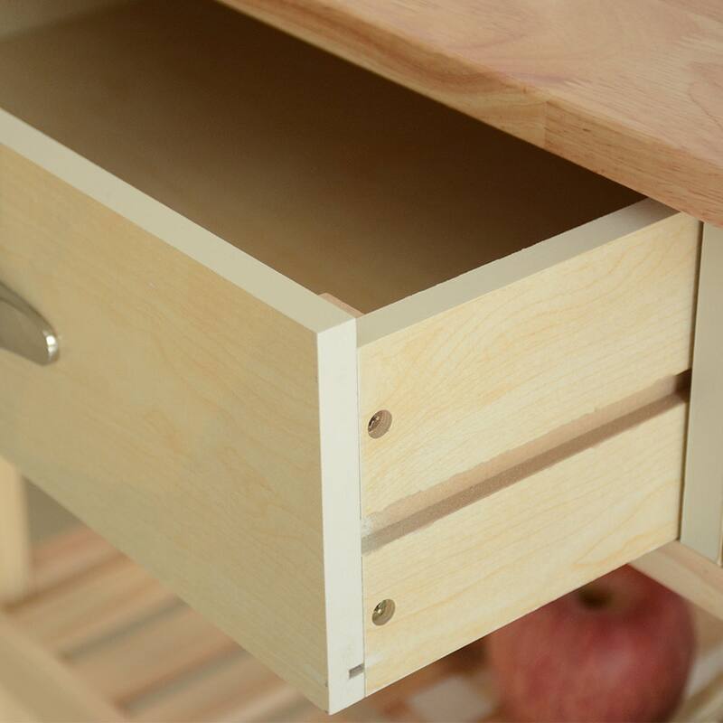 Simple Design Kitchen Cart with Two Lockable Wheels, Rubber Wood Top