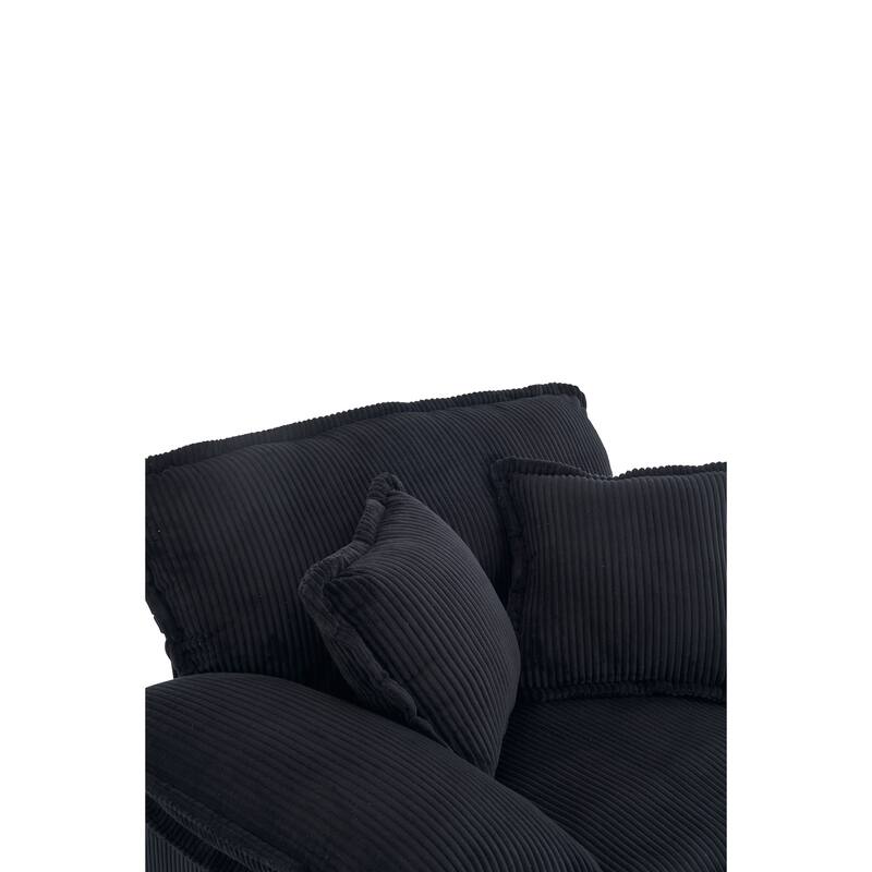 Corduroy Single Sofa Sets with Ottoman and 2 Toss Pillows, Deep Seat Design