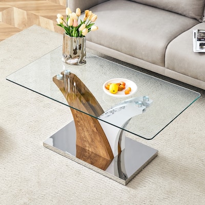 Rectangular Coffee Table. Tempered glass countertop, and artistic MDF legs