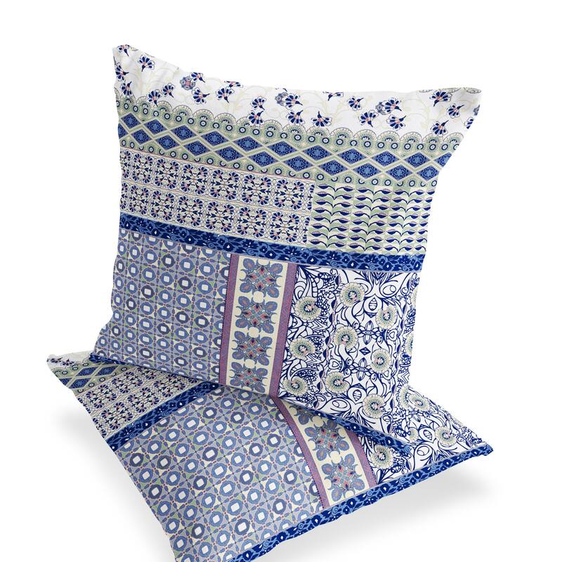 HomeRoots Set of Two 16" X 16" Pink and White Blown Seam Floral Indoor Outdoor Throw Pillow - 16.00' X '16.00' X '5.00