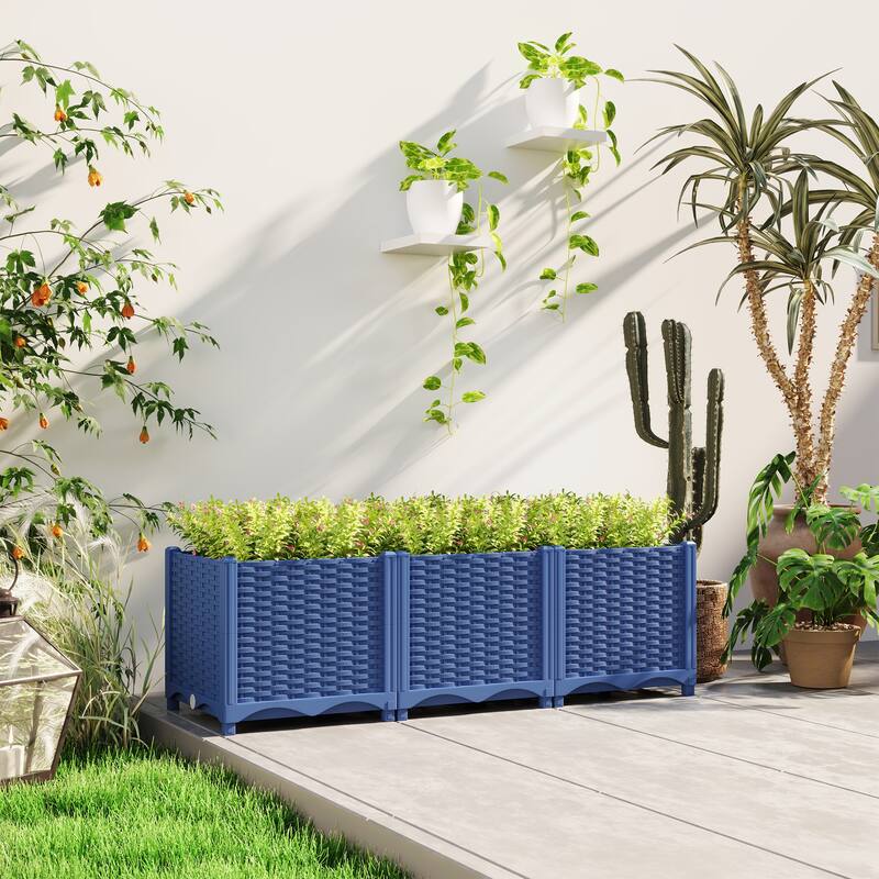 Outsunny 4 x 1 x 1 ft Raised Garden Bed, Indoor Outdoor Plastic Planter Box with Drainage Holes for Vegetables