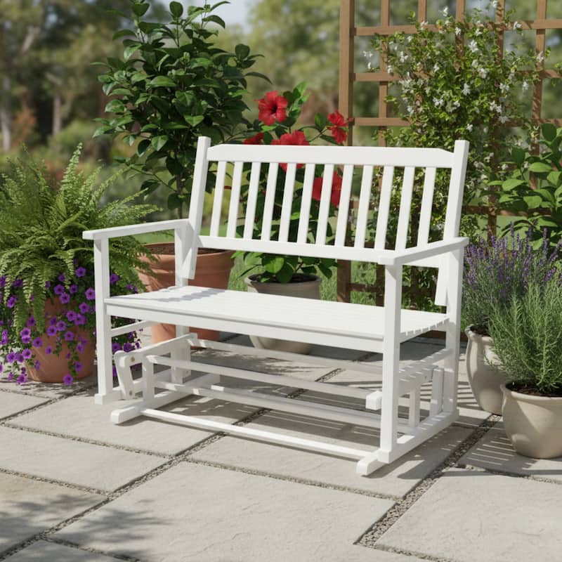 Meridian 2-Person Outdoor Patio Glider Loveseat Garden Bench Rocker Chair - White