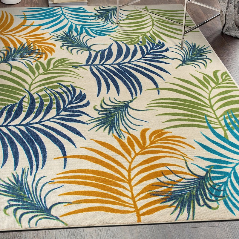 Contemporary Floral Leaves Flatweave Indoor/Outdoor Area Rug