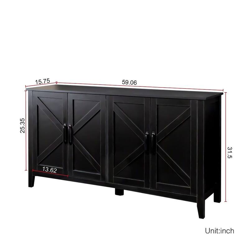 59" Freestanding Storage Cabinet with 4 Doors Buffet/Sideboard