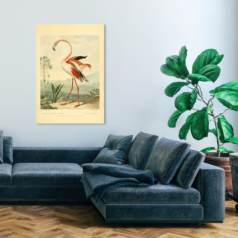 Wynwood Studio Canvas Animals Flamingo Vintage White and Cream White Traditional Wall Art Canvas Print - 30 x 30