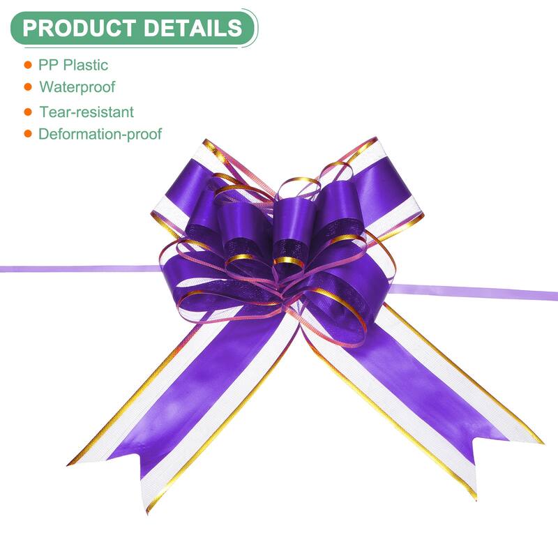 20pcs Ribbon Pull Bows 8 Inch Bows for Wedding Baskets Gold Edge - Purple