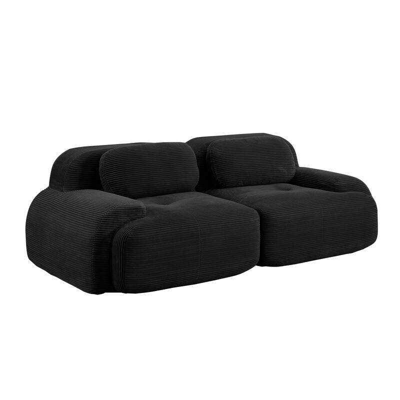 Anmytek 82 Inch Black Corduroy Modular Loveseat Sofa with Curved Arms and High Resilience Sponge