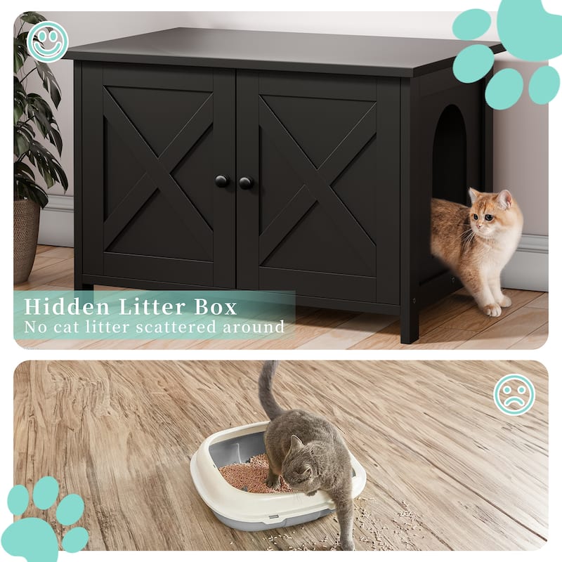 Modern Cat Cage Cabinet with Litter Box Enclosure, Multi-Functional Pet Furniture