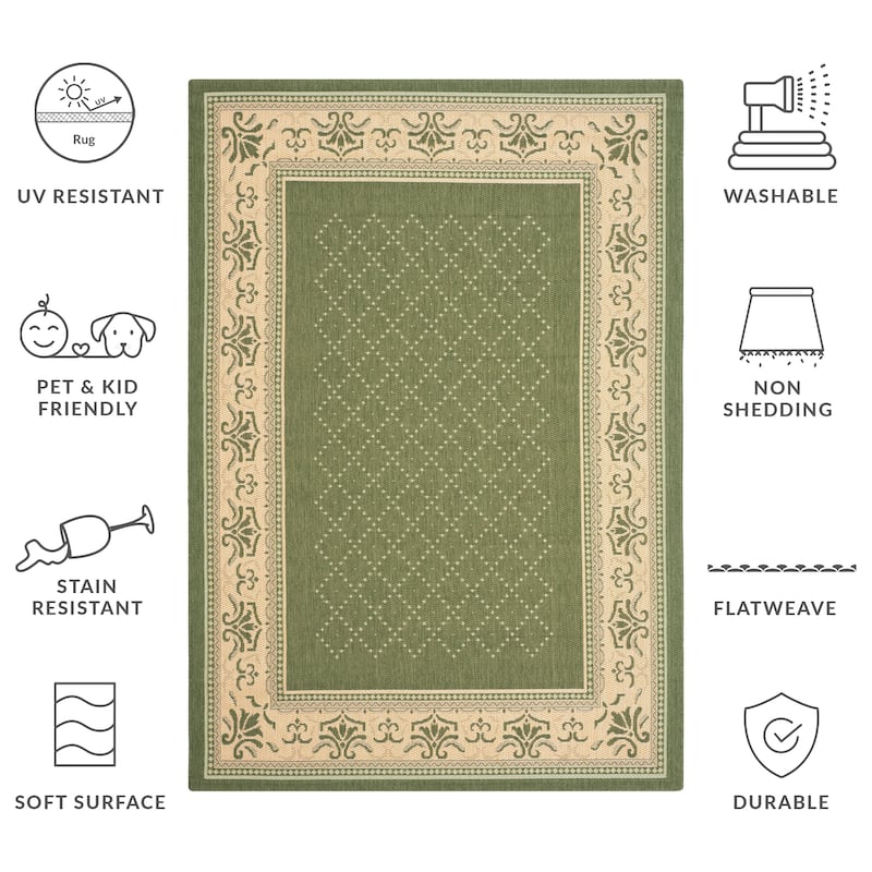 SAFAVIEH, Courtyard Pina Indoor/ Outdoor Waterproof Patio Backyard Rug - 5'3" x 7'7" - Olive/Natural