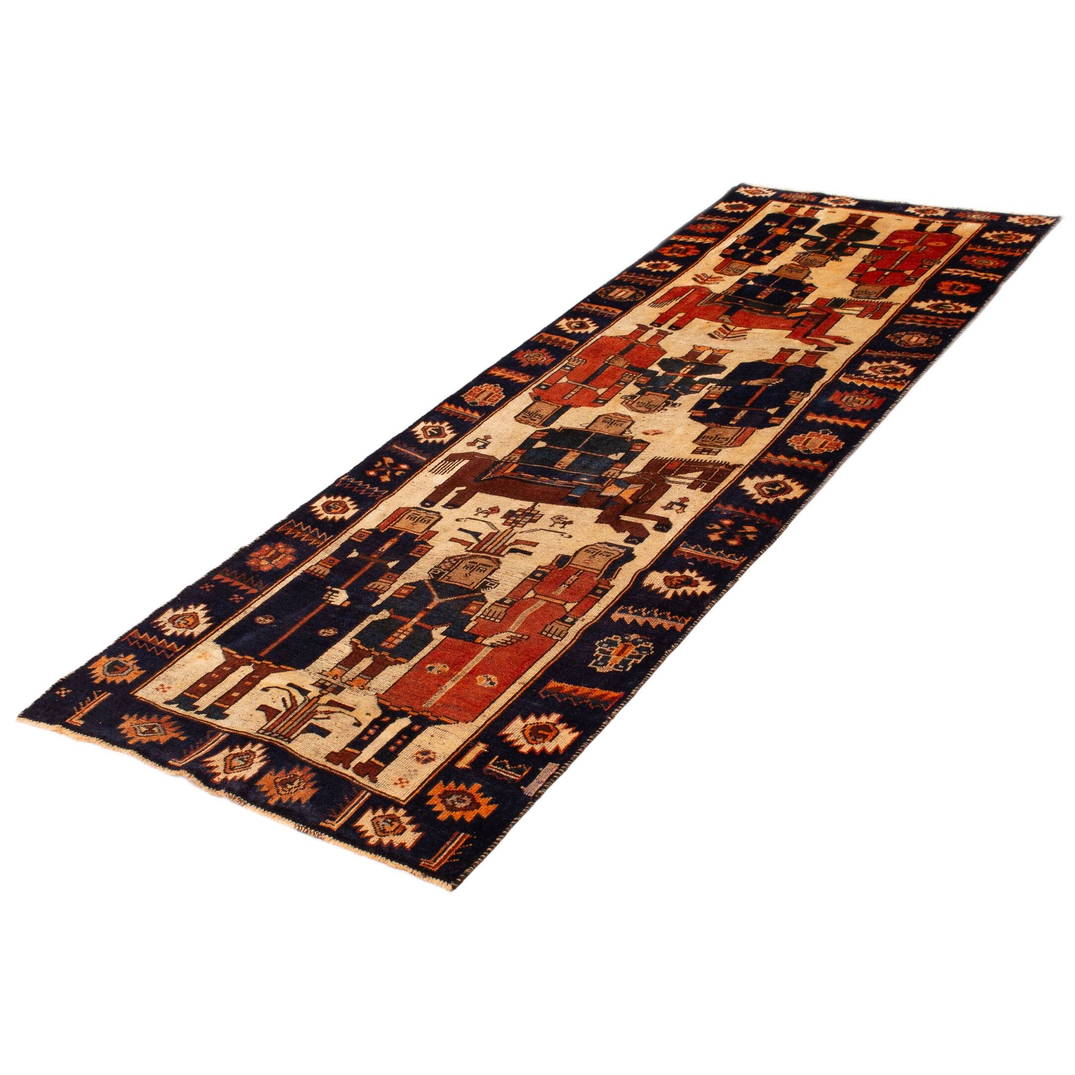 ECARPETGALLERY Handknotted Melis Vintage Cream Wool Rug 4'3 x 11'3