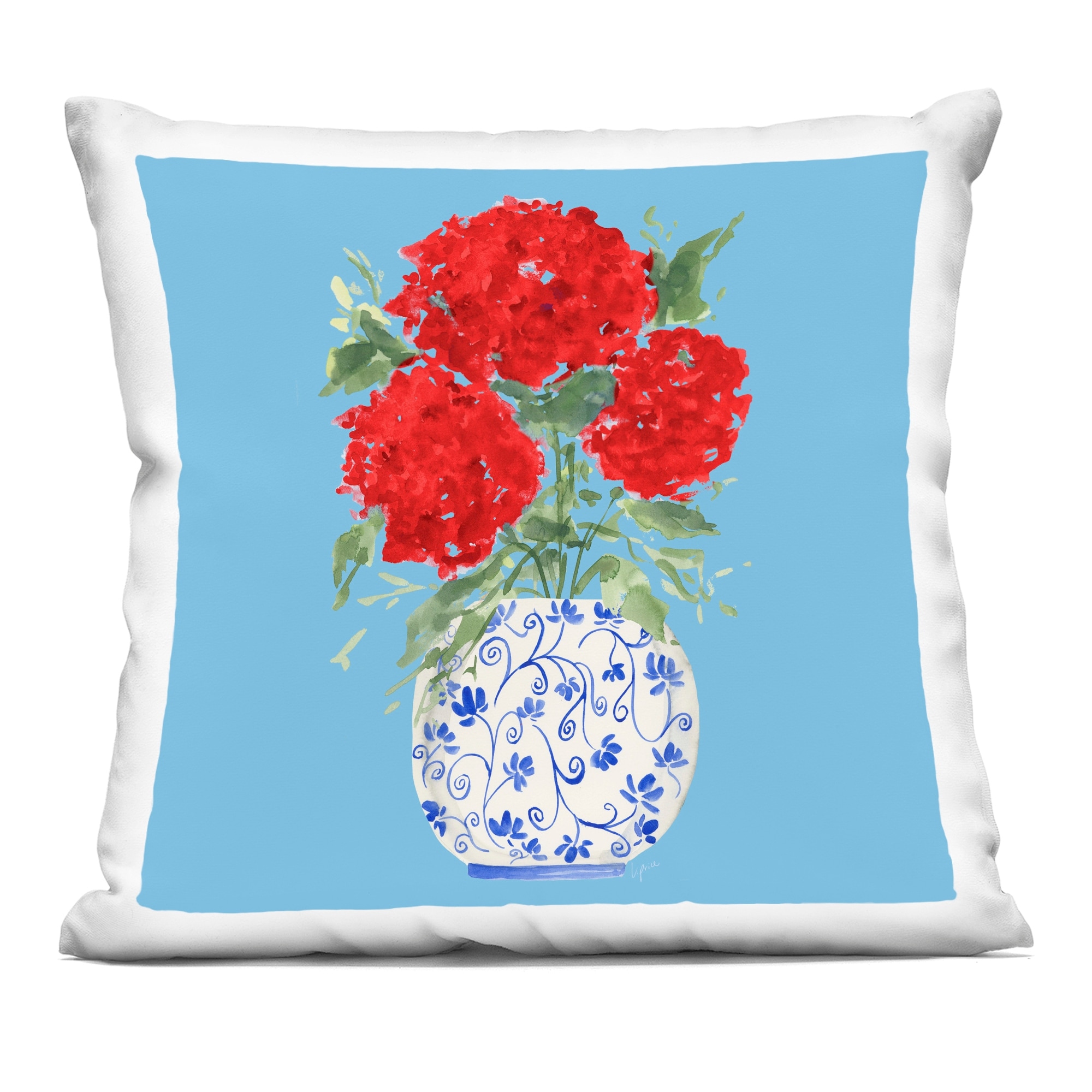 Stupell Red on Blue Hydrangeas Decorative Printed Throw Pillow Design by Lucille Price