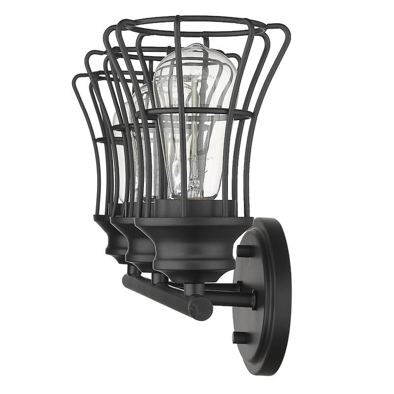 Transitional Bronze 3-Light Wall Flush Mount Sconce with Matte Black Cage Shades and Damp Rated E26 Base
