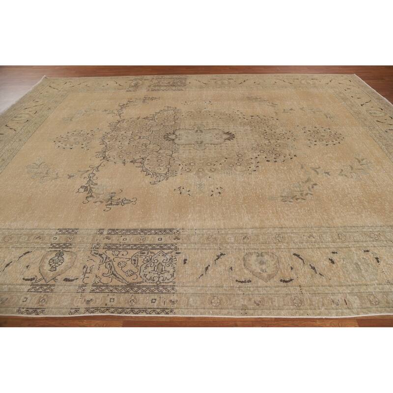 Antique Distressed Tabriz Persian Area Rug Handmade Wool Carpet - 9'10" x 12'9"