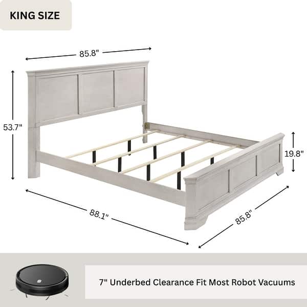 dimension image slide 3 of 6, Roundhill Furniture Maderne 3-Piece Wood Bedroom Set, Panel Bed and Two Nightstands