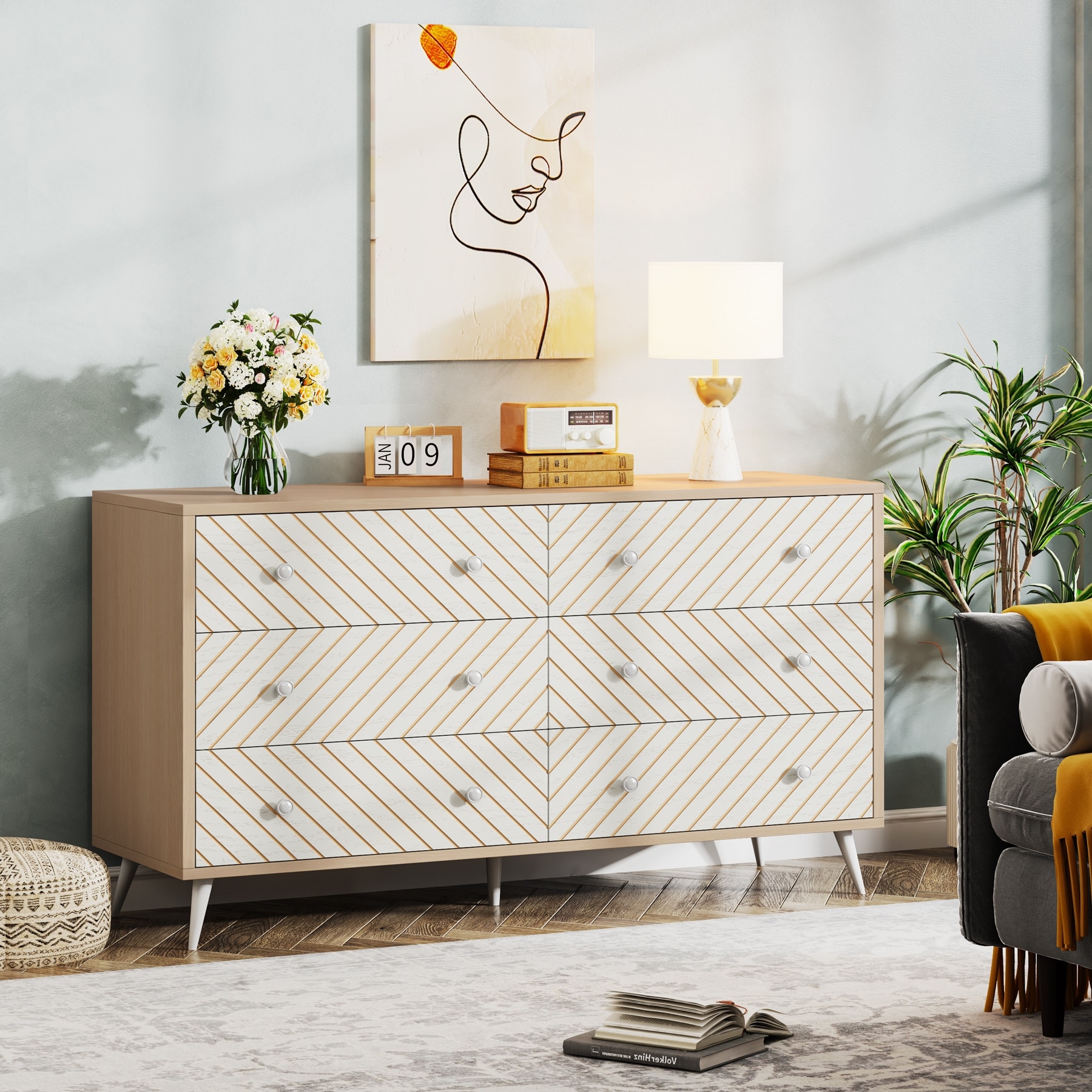Double Wide Chest of Drawers 47-Inch Dresser for Bedroom with 6 Drawers -  Bed Bath & Beyond - 39834713