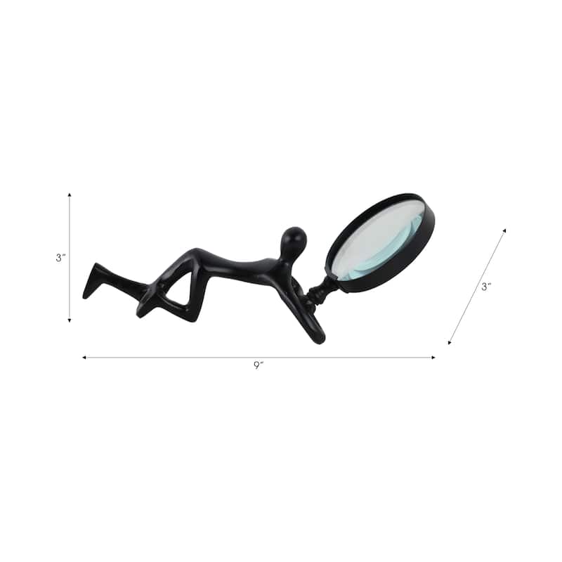 Glass Metal Decorative Object Human Figure Holding Magnifying Glass