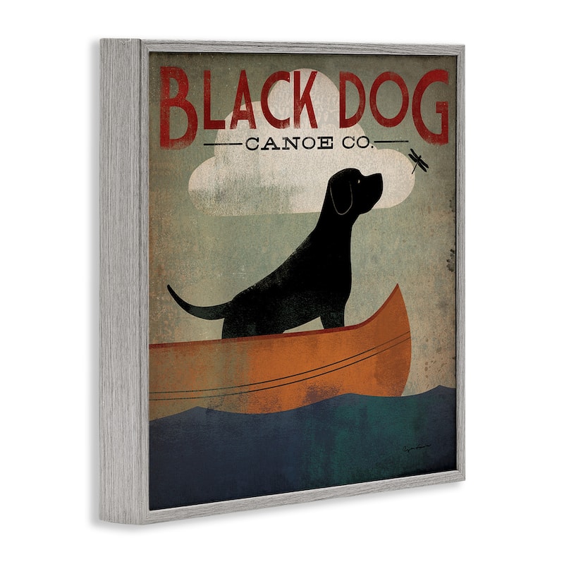 Stupell Black Dog Canoe Company Pet Boating Lake Sports Framed Wall Art,12x12