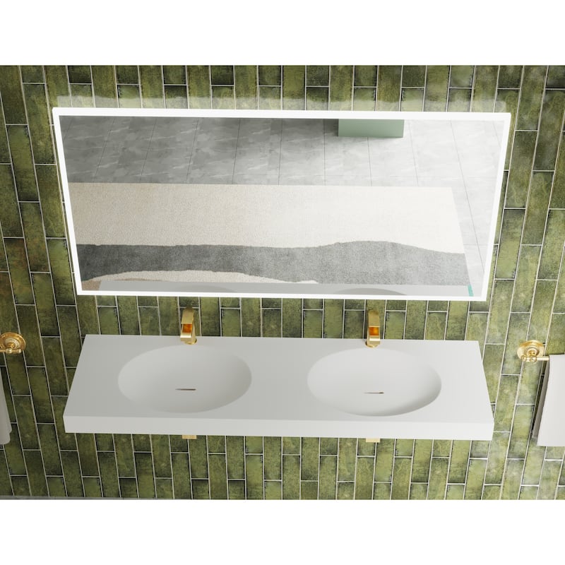 Darleen Shallow Basin Wall Mounted Bathroom Sink - Matte White - 60"