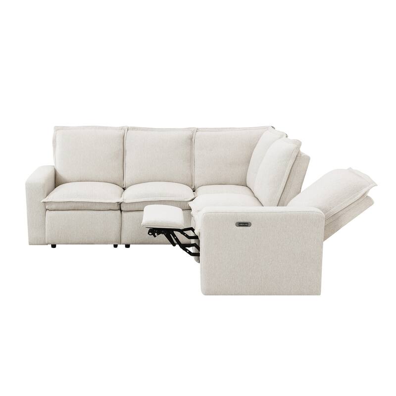 89.76'' L-Shaped 5 Seater Sectional Sofa with Power Recliner Chair, USB Charging, Plush Home Theater Seating
