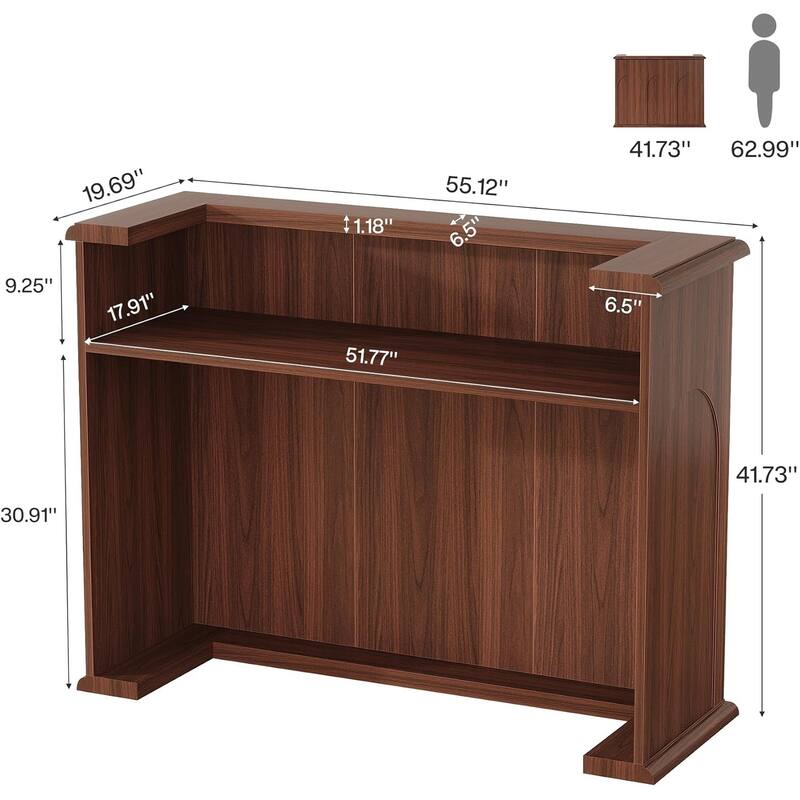 55 Inches Reception Desk, Modern Large Front Counter Desk for Checkout, Lobby, Salon, Office, Walnut