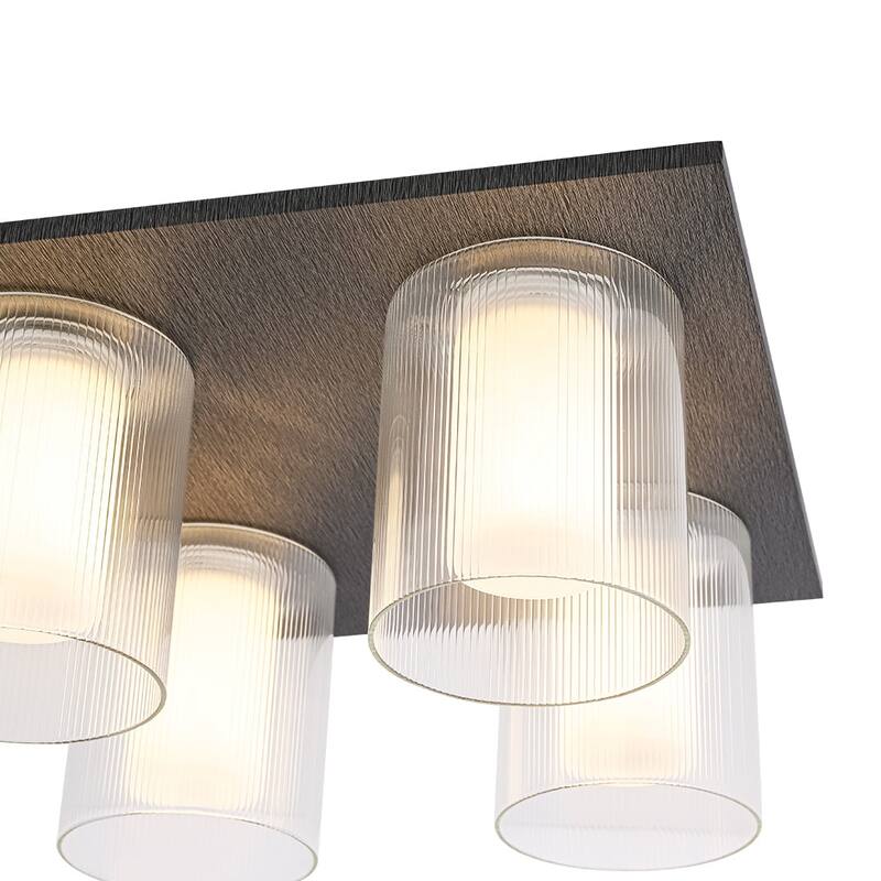 Minimalist 4-Light Dual-layered glass Square Dimmable LED Flush Mount - 13.8in