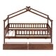 preview thumbnail 10 of 12, Walnut Twin Size Wooden House Bed with Two Drawers and Fence for Boys, Girls and Bedroom
