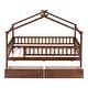 preview thumbnail 30 of 47, Wooden Twin Size House Bed with Roof, Guardrail and Drawers