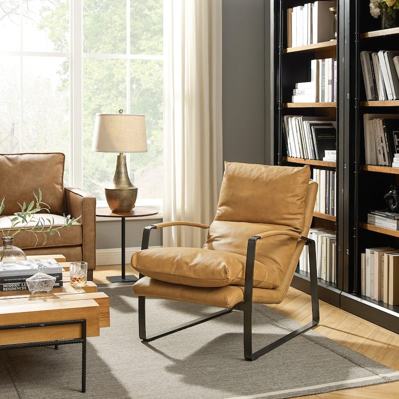 Art Leon Comfortable Genuine Leather Accent Lounge Chair