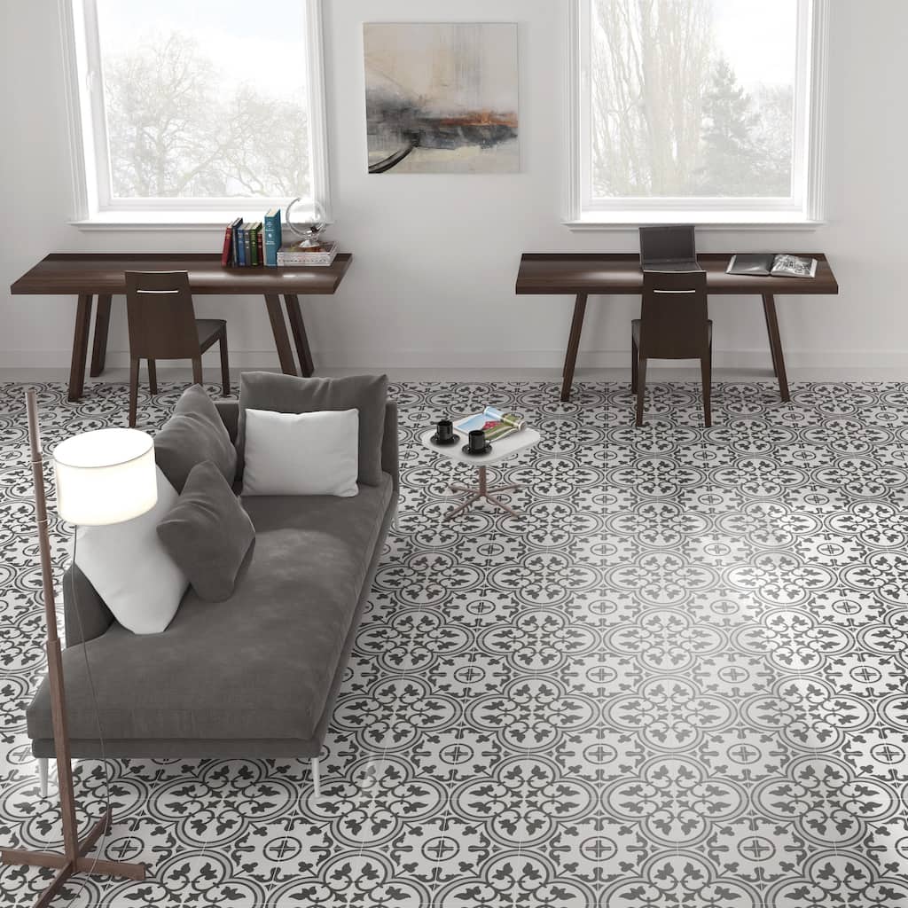 Merola Tile Arte Grey Encaustic 9.75" x 9.75" Porcelain Floor and Wall Tile