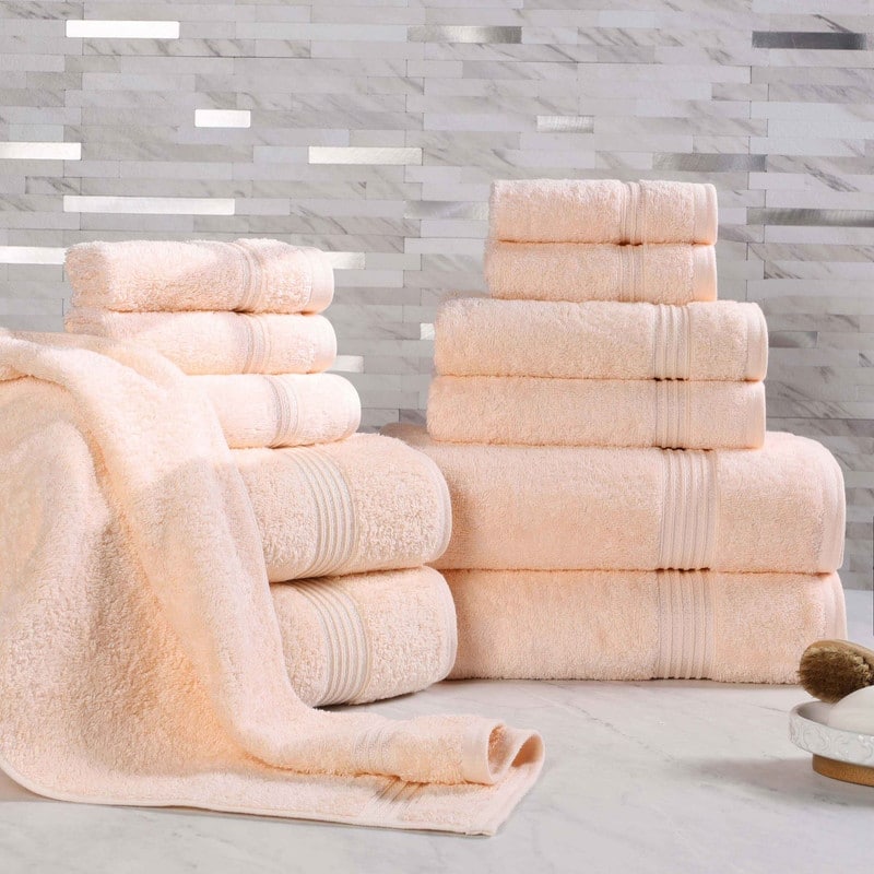 Superior Heritage Egyptian Cotton Absorbent 12-Piece Towel Set - Peach