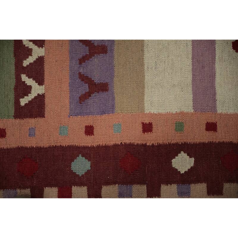 Hand Woven Oriental 100% Wool Carpet Southwestern Tribal Multi-Colored Kilim Runner Rug - 12' 10'' X 3' 2''