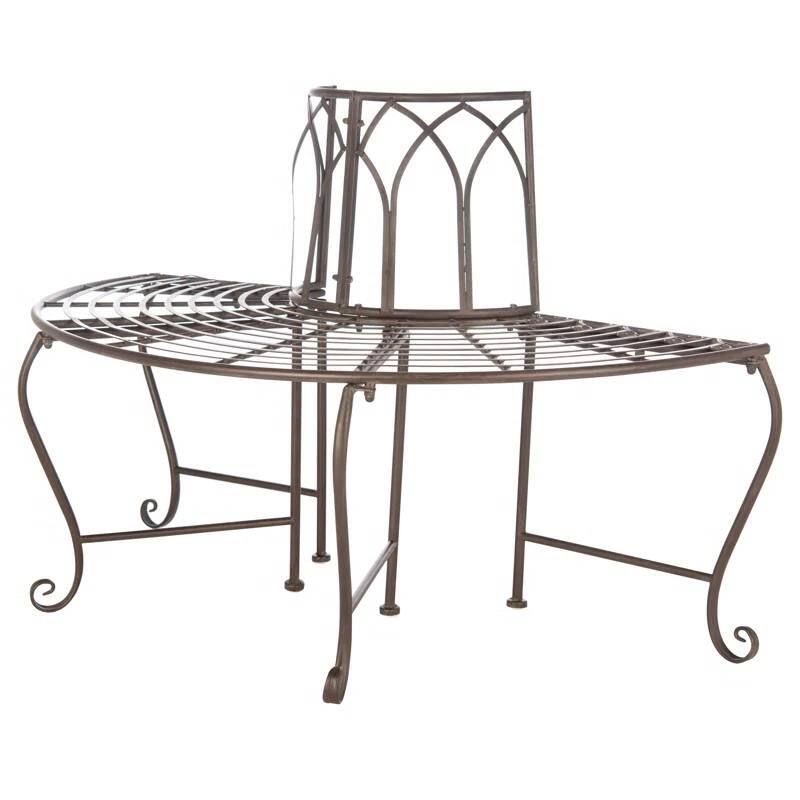 Rustic Bronze Brown Wrought Iron Half-Circle Tree Bench for 2 - 23.5” D x 50'' W X 30.8'' H