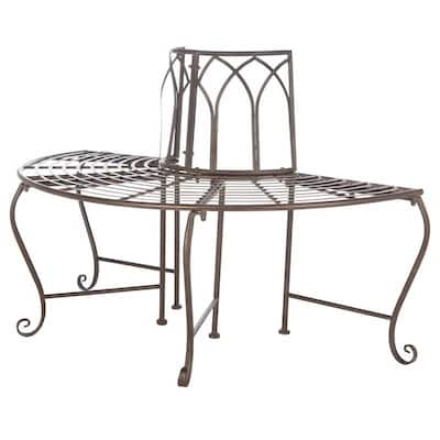 Rustic Bronze Brown Wrought Iron Half-Circle Tree Bench for 2 - 23.5” D x 50'' W X 30.8'' H
