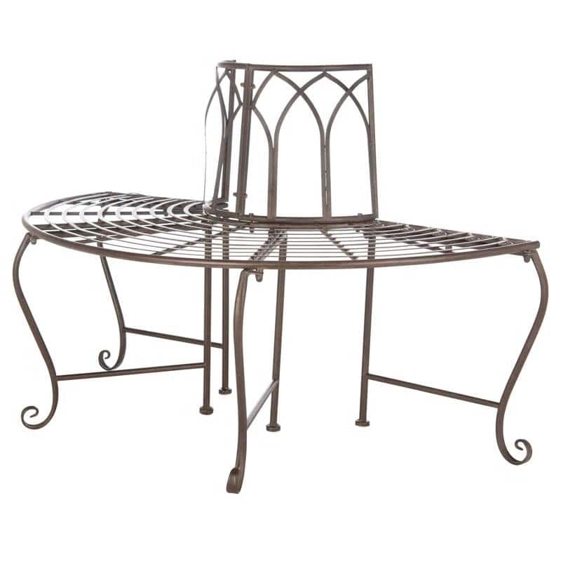 Rustic Bronze Brown Wrought Iron Half-Circle Tree Bench for 2 - 23.5” D x 50'' W X 30.8'' H