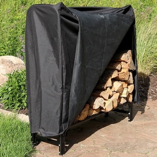 Sunnydaze Black Steel Outdoor Firewood Log Rack with Black Cover - 4-Foot